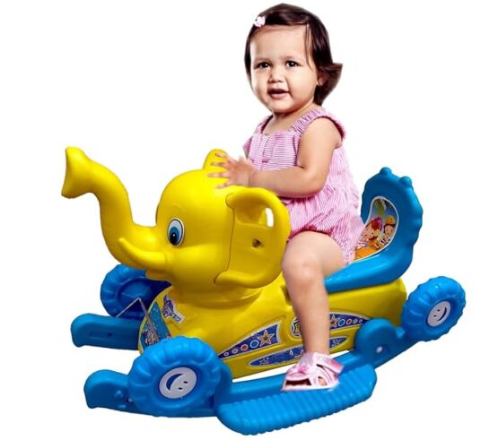 2 in 1 Elephant Baby Plastic Rider Cum Rocker for 2 Years Kids Multicolor